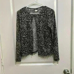 MSK Beaded Floral Cardigan Black & White with Sequins Women’s Size Small